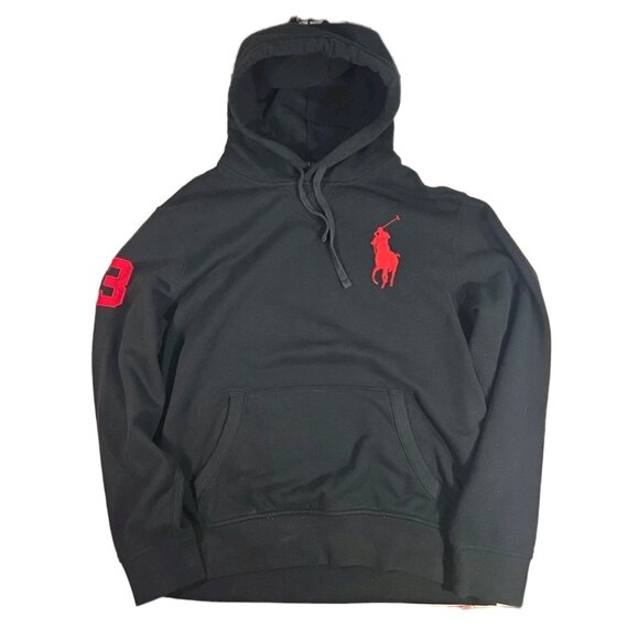 Polo Ralph Lauren Other - Polo Ralph Lauren Hoodie Mens L Black Red Big Pony Logo #3 Pullover Sweatshirt